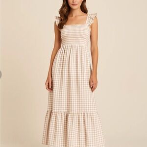 Cream Smocked Tiered Midi Sundress